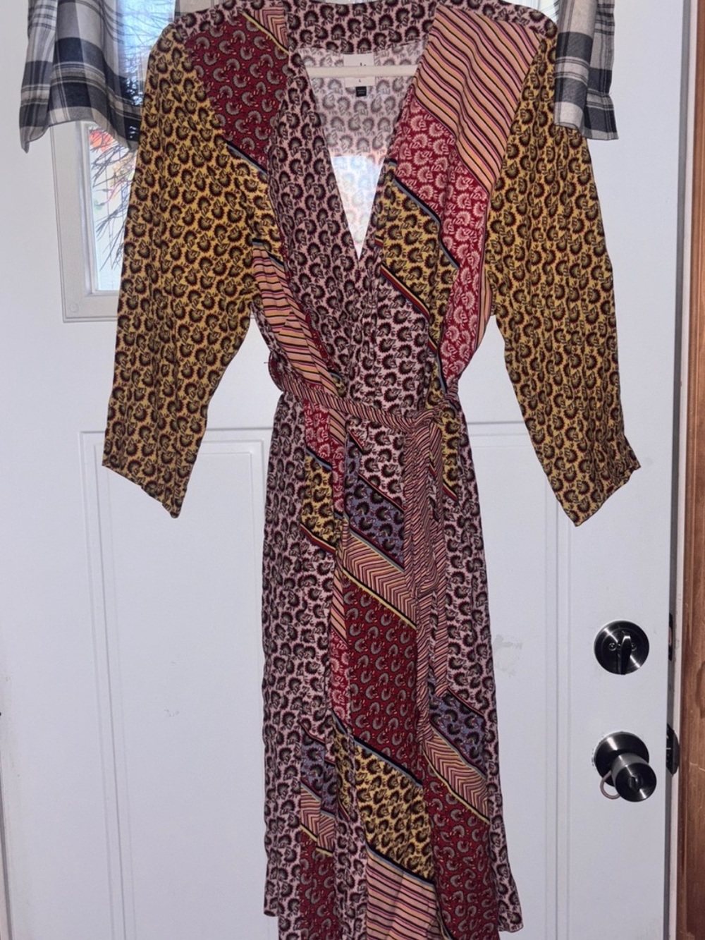 CAbi sm/md Mixed-Print Kimono w/attached belt  ptp:  length:  )